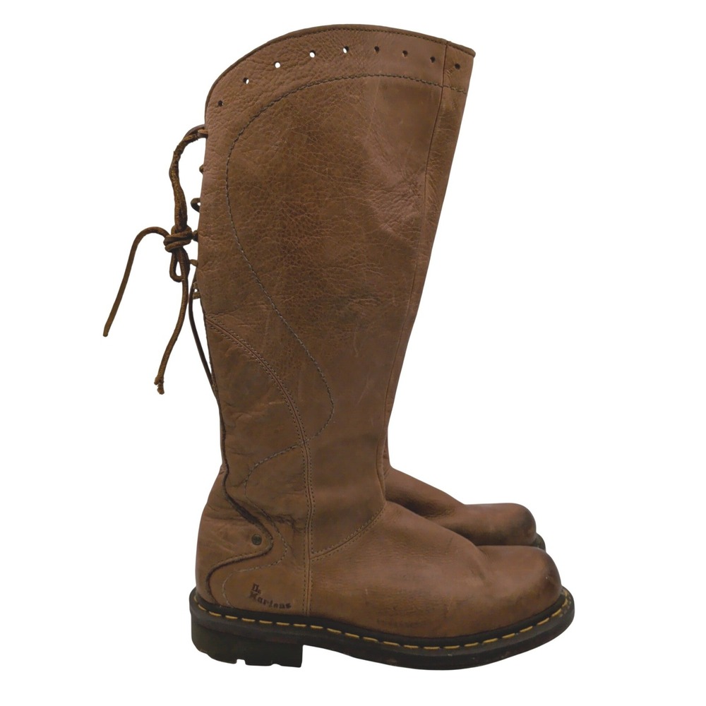 Dr Martens 11484 Slate Hi Peanut Brown Leather Women 9 Tall Knee High Boots Lace